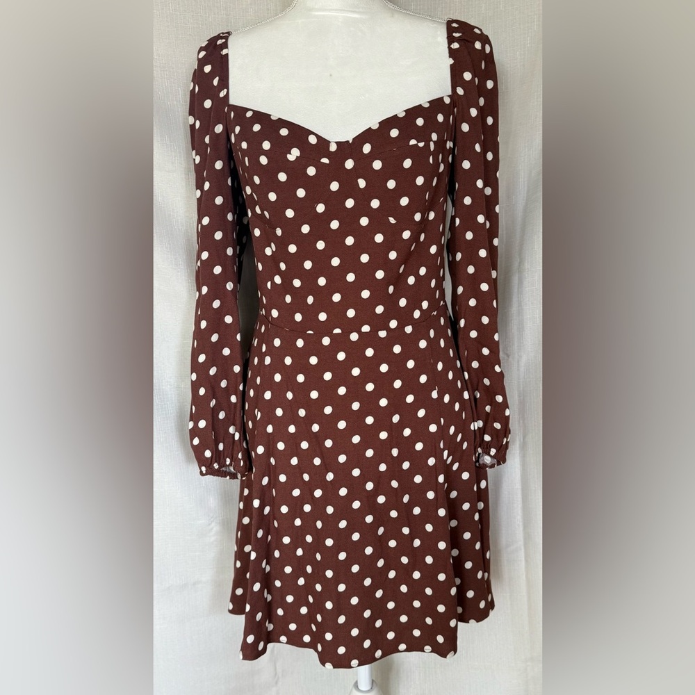 🦋 Reformation Chocolate Polka Dot Long Sleeve Dress